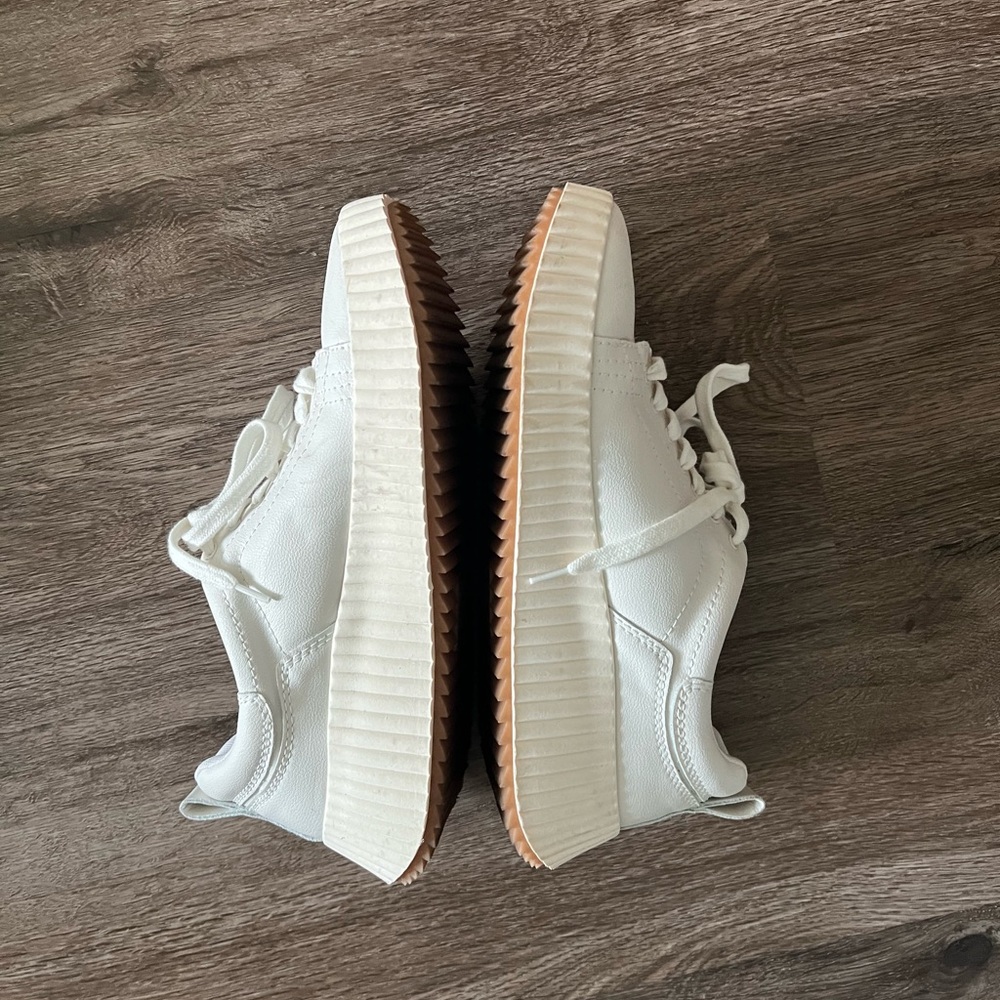 Platform White Sneakers with Gum Ribbed Sole - Picture 2 of 5